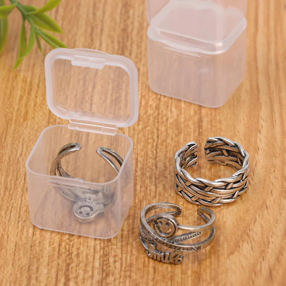 10pcs Mini Storage Box Plastic Transparent Earrings Ring Jewelry Beads Storage Case Small Jewelry Organizer Packaging Square Box