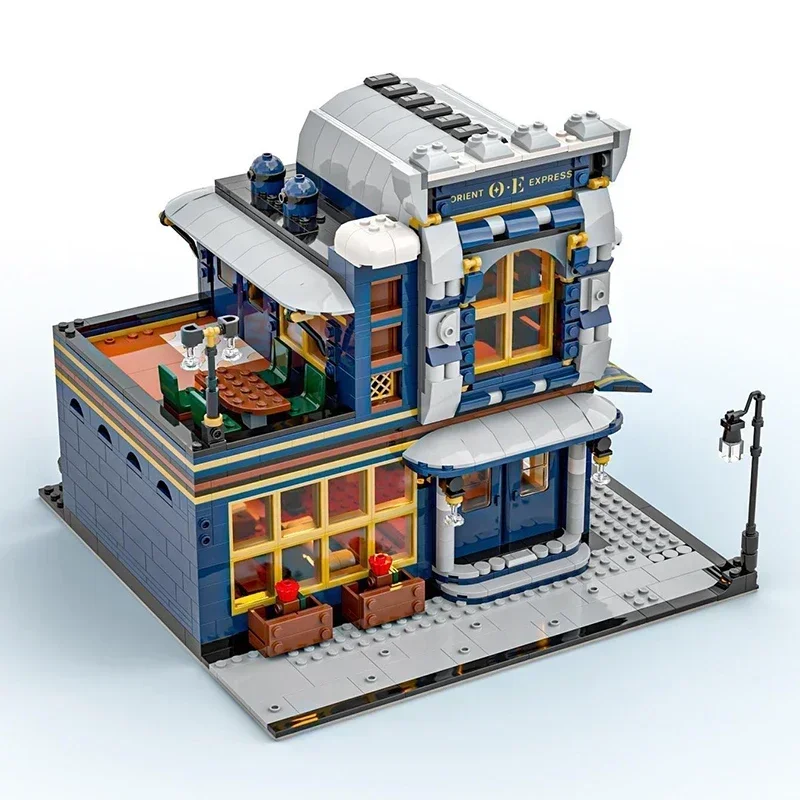 Stad Straat Uitzicht Model Moc Gebouw Bakstenen Hoek Restaurant Technologie Modulaire Blokken Geschenken Kerstspeelgoed Diy Sets Assemblage