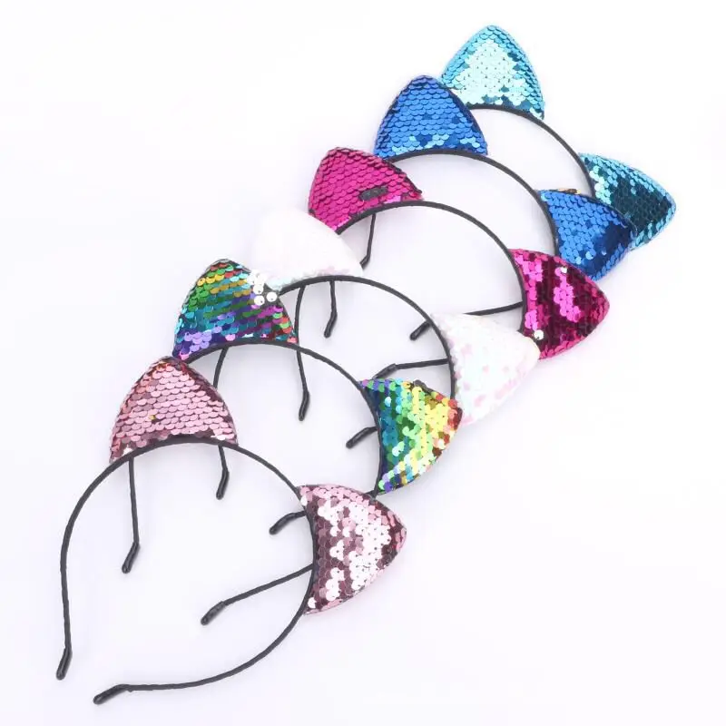 New Cartoon Sweet Headband Hair Bands Fashion Children Hair Hoop Fish Scale Sequin Cat Ear Jewelry Headbands for Girls