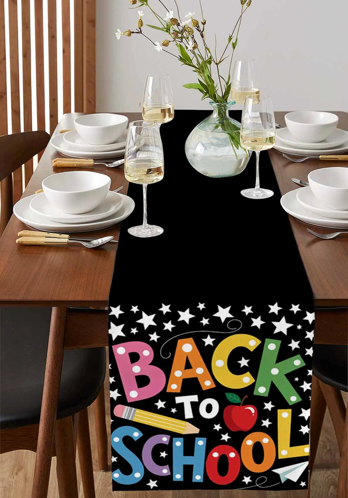 

Black School Season Fruit Pencil Home Decorations Coffee Table Decor Tablecloth Table Kitchen Decorative Table Runner