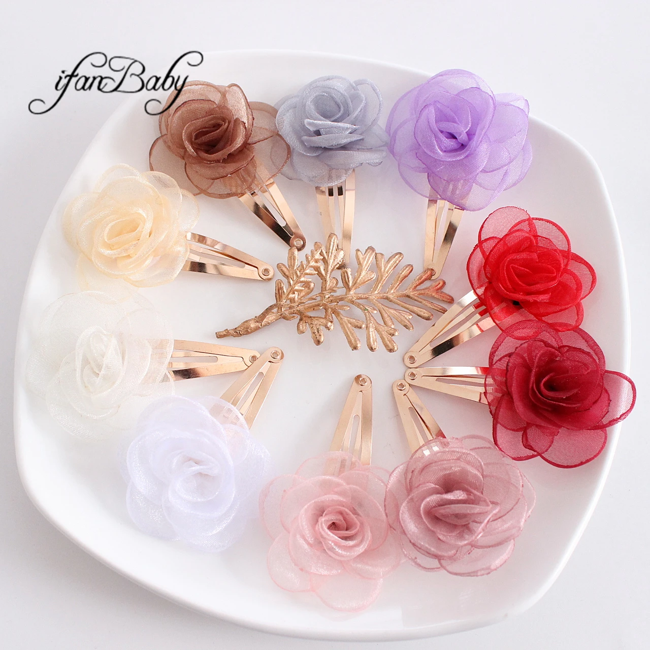 Fashion BB Hair Clips Tulle Rose Flower Pin Headwear For Baby Kids Girl Hair Accessories 2 PCS/SET