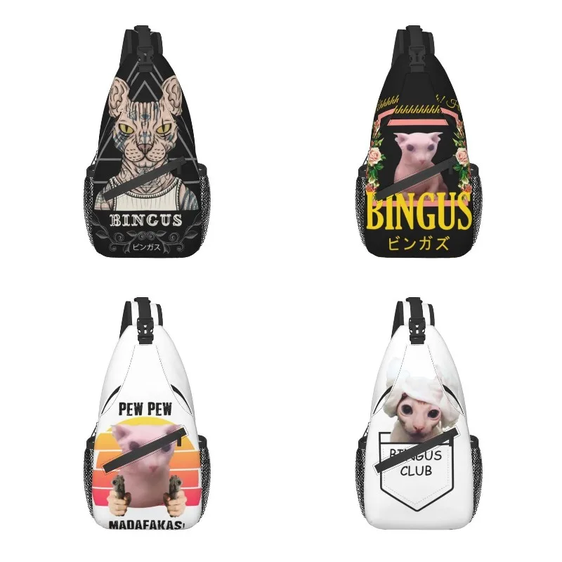 

Customized Gangster Bingus Sling Bag Men Fashion Sphynx Cat Shoulder Chest Crossbody Backpack Cycling Camping Daypack