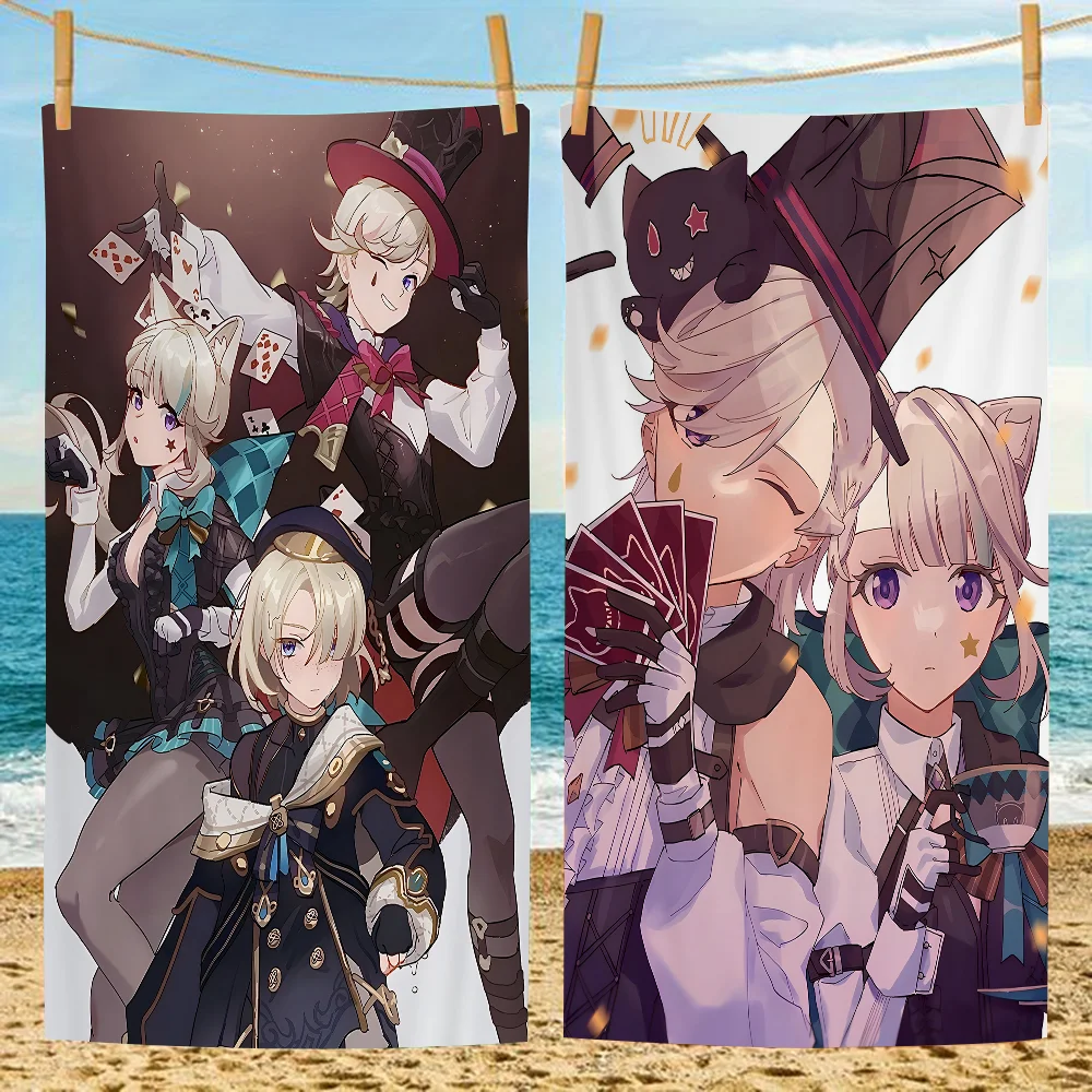 Genshin Impact Lyney Magician Cartoon Beach Towel Cute Kawaii Room Decor Bath Girls Children Hand Towels For Bathroom Shower