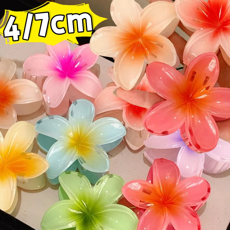 4/7cm Women Flower Hair Claws Hawaiian Gradient Hair Clips Shark Hairpins Vacation Beach Style Hairpins Hair Accessories