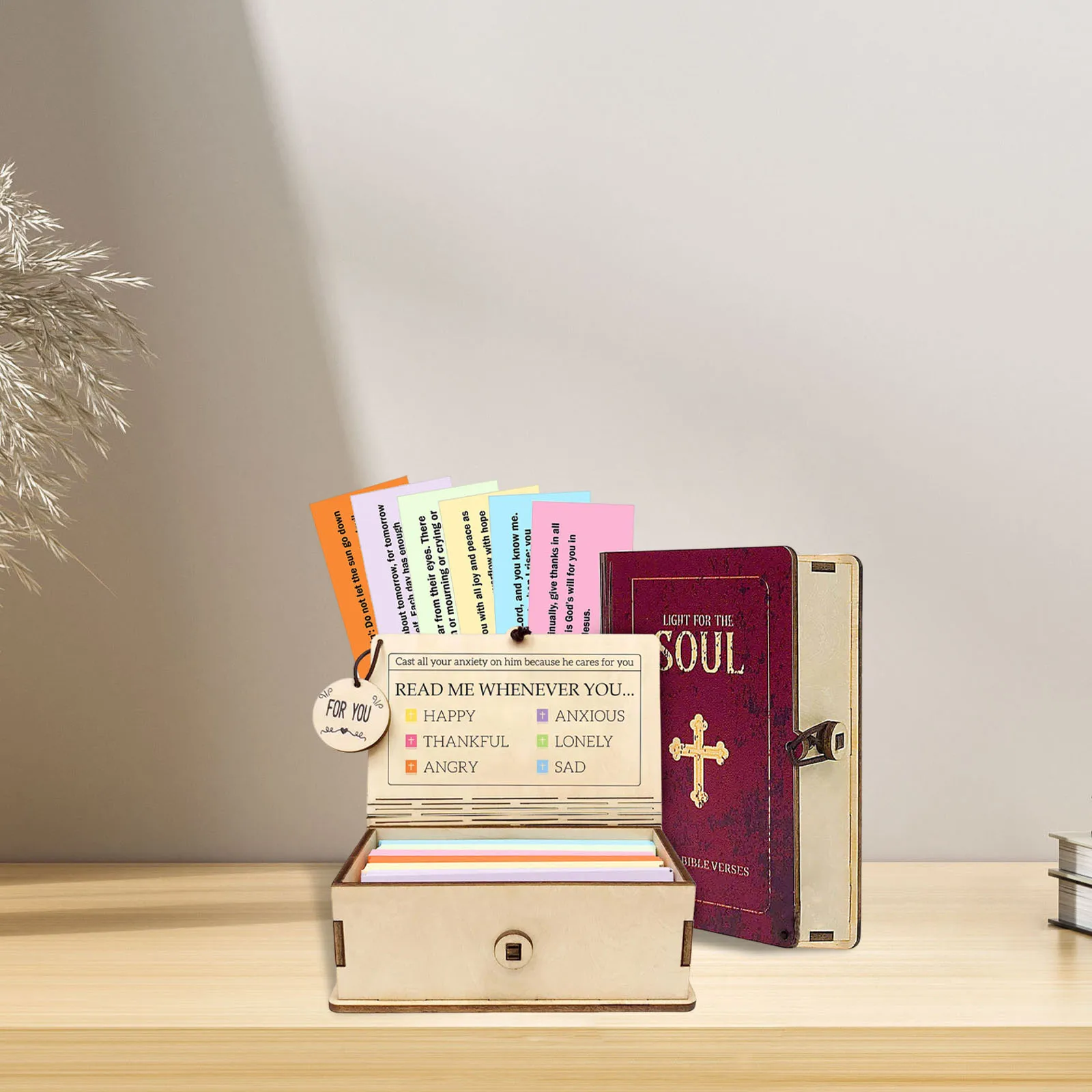 Деревянная коробка для библейских стихов с 150 молитвенными карточками, коробка для хранения заметок ручной работы, вдохновляющая коробка для письма, подарок для домашнего сбора