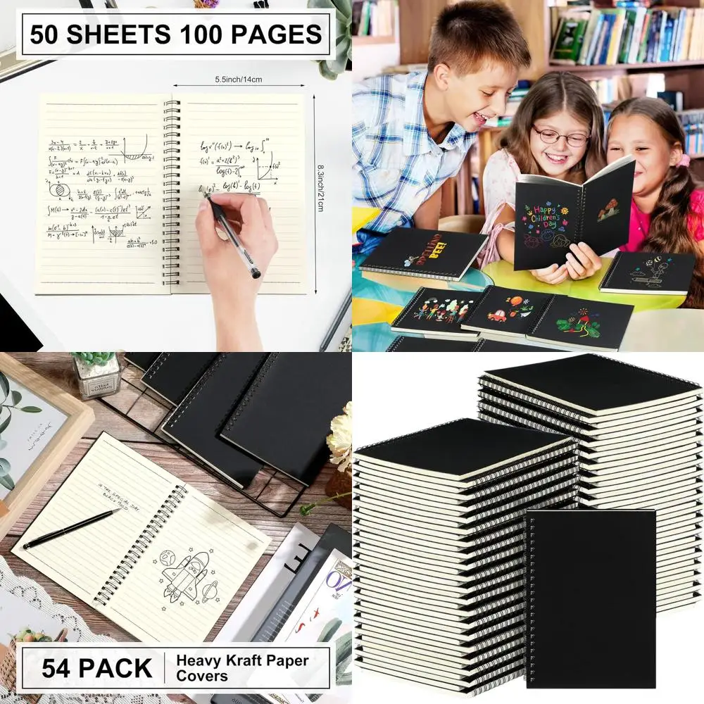 

A5 Spiral Notebooks, Lined, 8.3 x 5.5 Inches, 54 Pack, Black, Ideal for Students, Office Use, and School Supplies