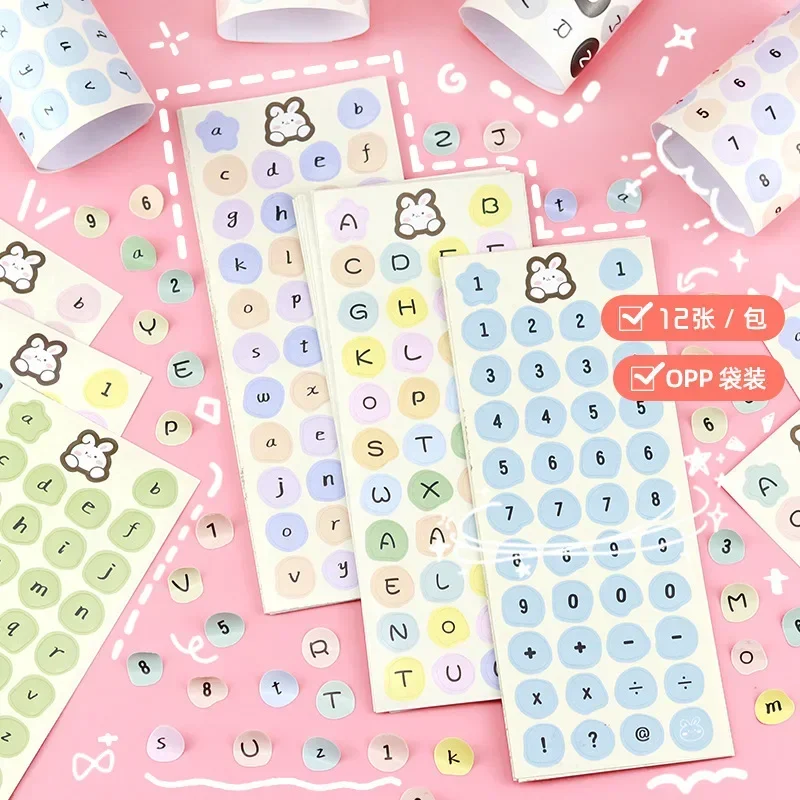 12pcs/set Simplicity Cute Number Letter Sticker for Kids Candy Color Number Label Scrapbook Journaling Sticker Student Supplies