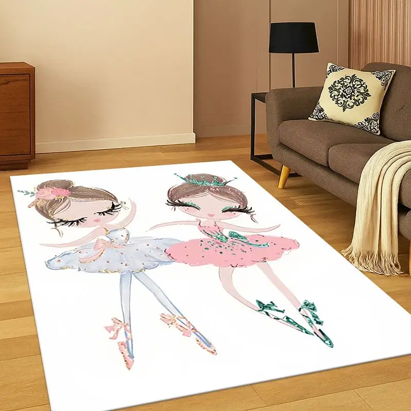Cartoon Ballet Cute Girl Ballerina Carpet Rug for Bedroom Living Room Sofa Playroom Doormat Home Decor, Area Rug Non-slip