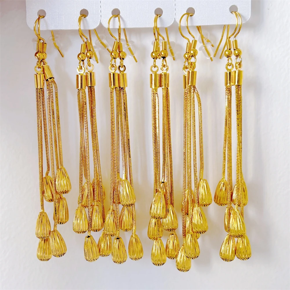 Gold Color Waterdrop Long Tassel Drop Earrings for Women Pendientes New Fashion Jewelry Accessories Party Gifts Wholesale