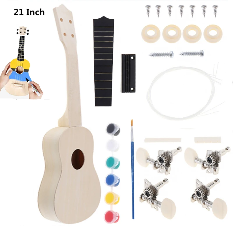 DIY Ukulele  21 Inch  Kit Deer Sound Hole Basswood Soprano Hawaii Guitar Handwork Painting for Parents-child Campaign