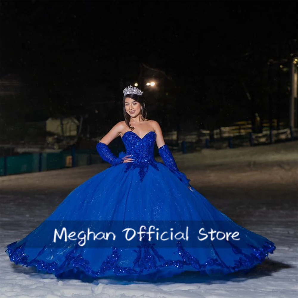 Vestidos de quinceañera con escote en forma de corazón azul real de México, vestido de baile con cuentas y lentejuelas, vestido de princesa, vestido de fiesta de cumpleaños, media manga personalizado