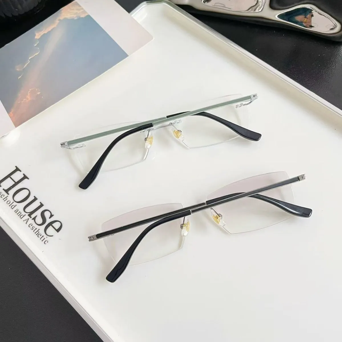 Reading Glasses Anti Blue Light Men Titanium Rimless Grey / Silver Ultra Light Comfortable Flexible Classic Elegant Eyeglasses