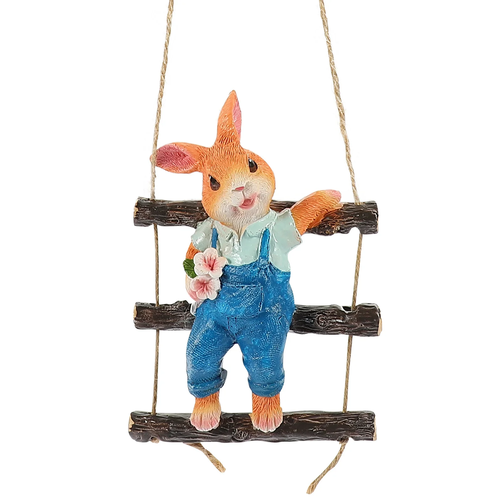 

1Set Resin Hanging Rabbit Decor Garden Pendant Rope Ladder Indoor Outdoor Hanging for Spring Easter Festival Yard Ornament