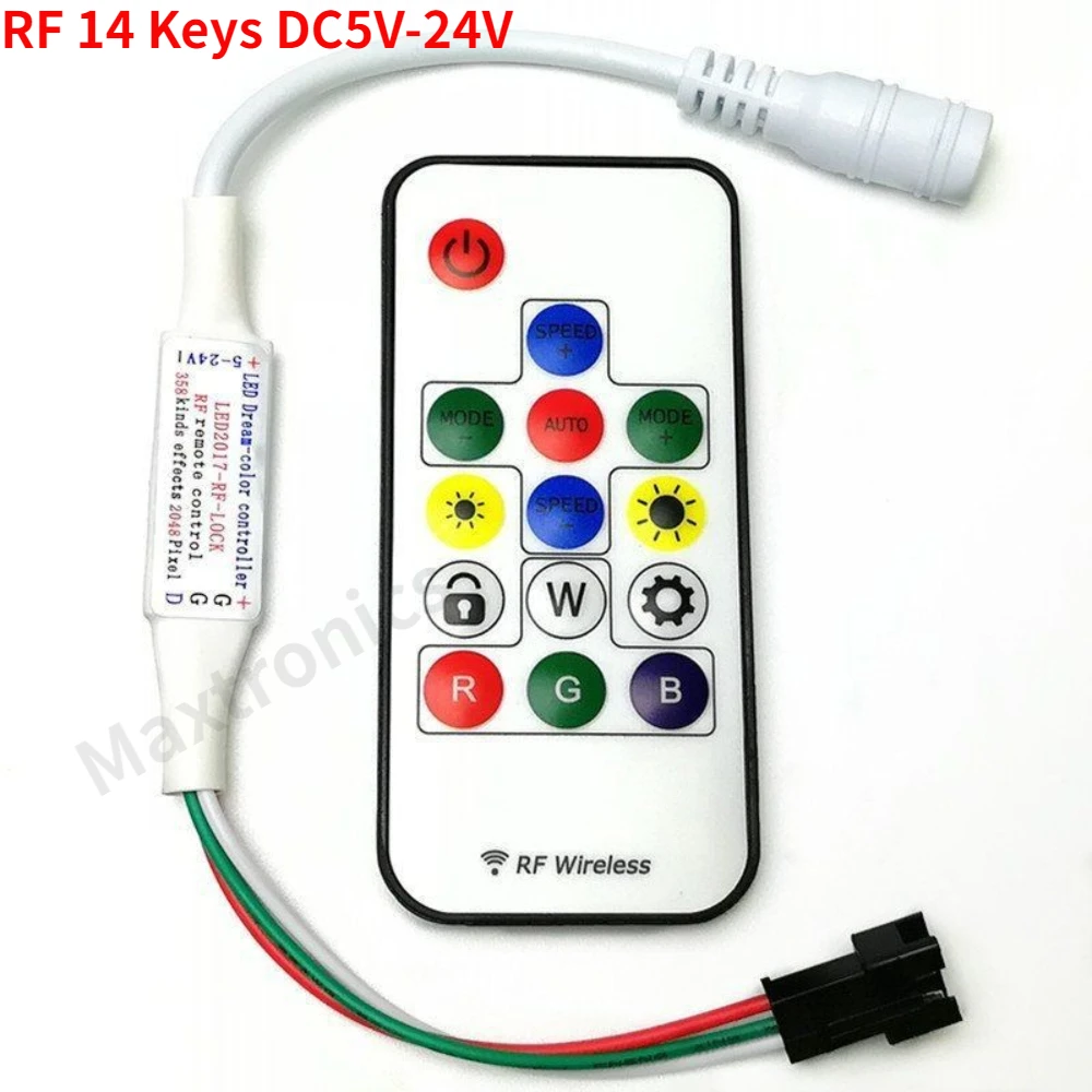 WS2812B WS2811 LED Controller DC5-24V RF 14key / 21Key Remote Wireless 350+ Dream Effect 3pin SM JST RGB IC Led Strip Lights