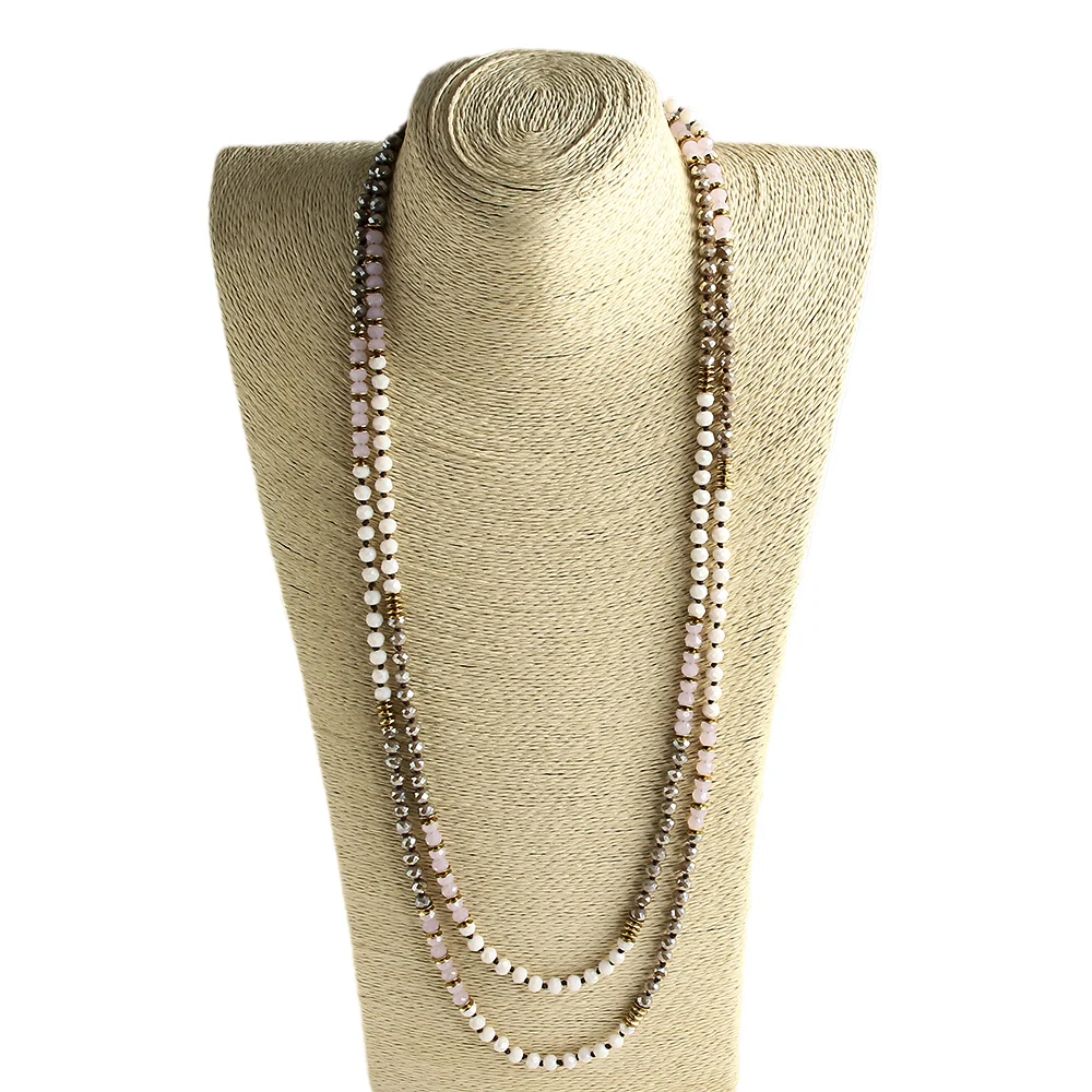 Fashion 6mm Glass Knotted Metal Spacer Multi Crystal Necklace
