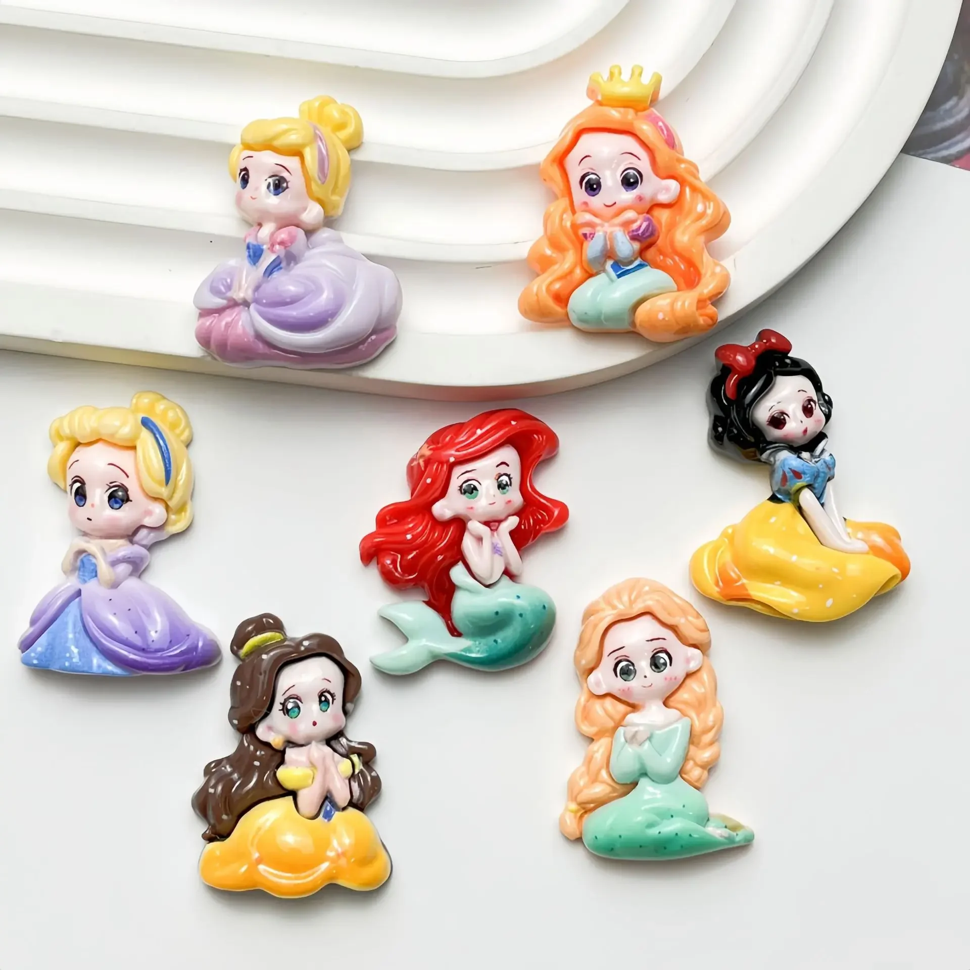 5pcs Cute Disney Beautiful Princess Cartoon Resin Flatback Supplies Charms for Diy Kawaii Resin Accessories Crafts Materials