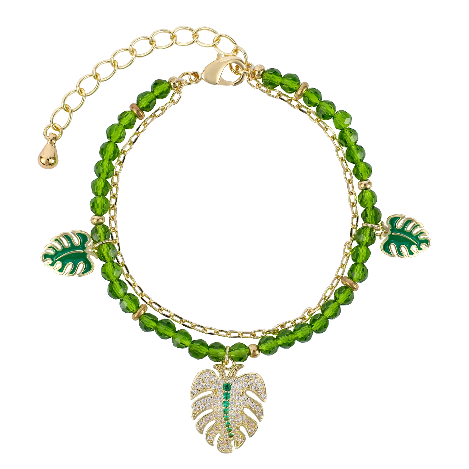 Chicgrowth Green Glass Bracelet for Women Luxury Jewelry for Ladies Girls Fashion Jewellery Leaf Women Beads Green Bracelets