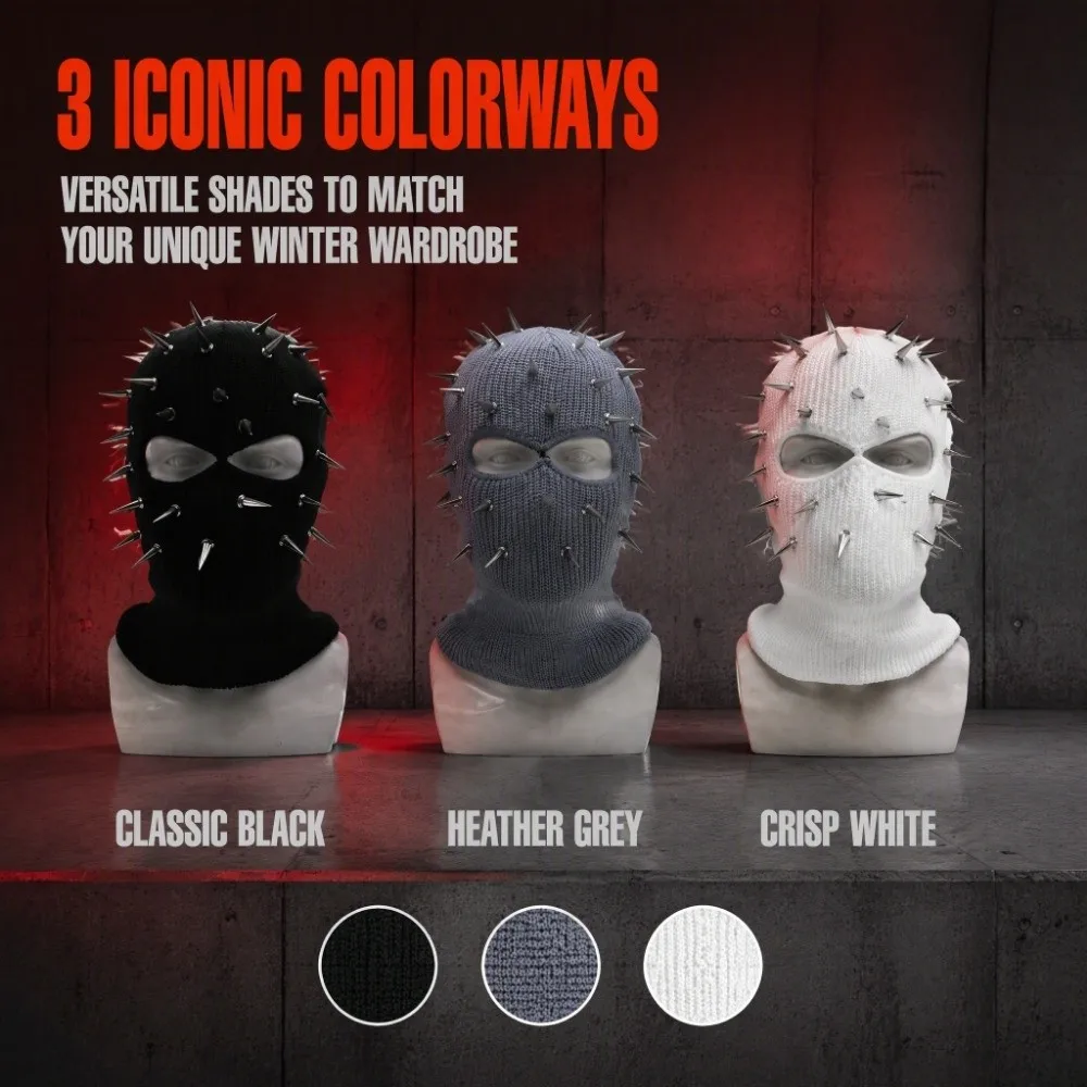 Hip Hop Spiked Knitted Rivet Hat Breathable Stretchable Pullover Knitted Hat Winter Warm Lightweight Full Face Mask Motorcycle