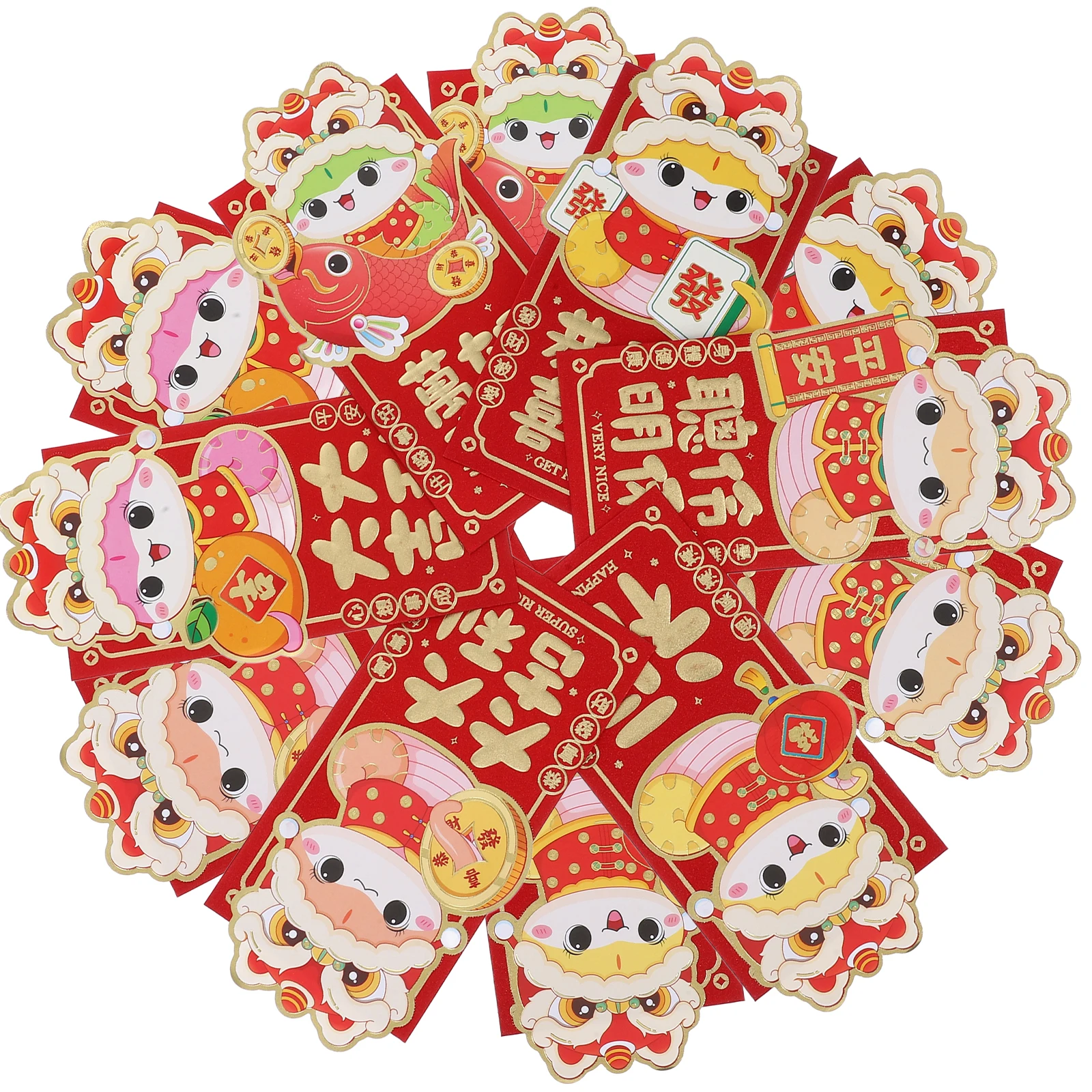 12 Pcs Cartoon Red Envelope Chinese New Year Decor Envelopes Cards with Pocket Packet Snake