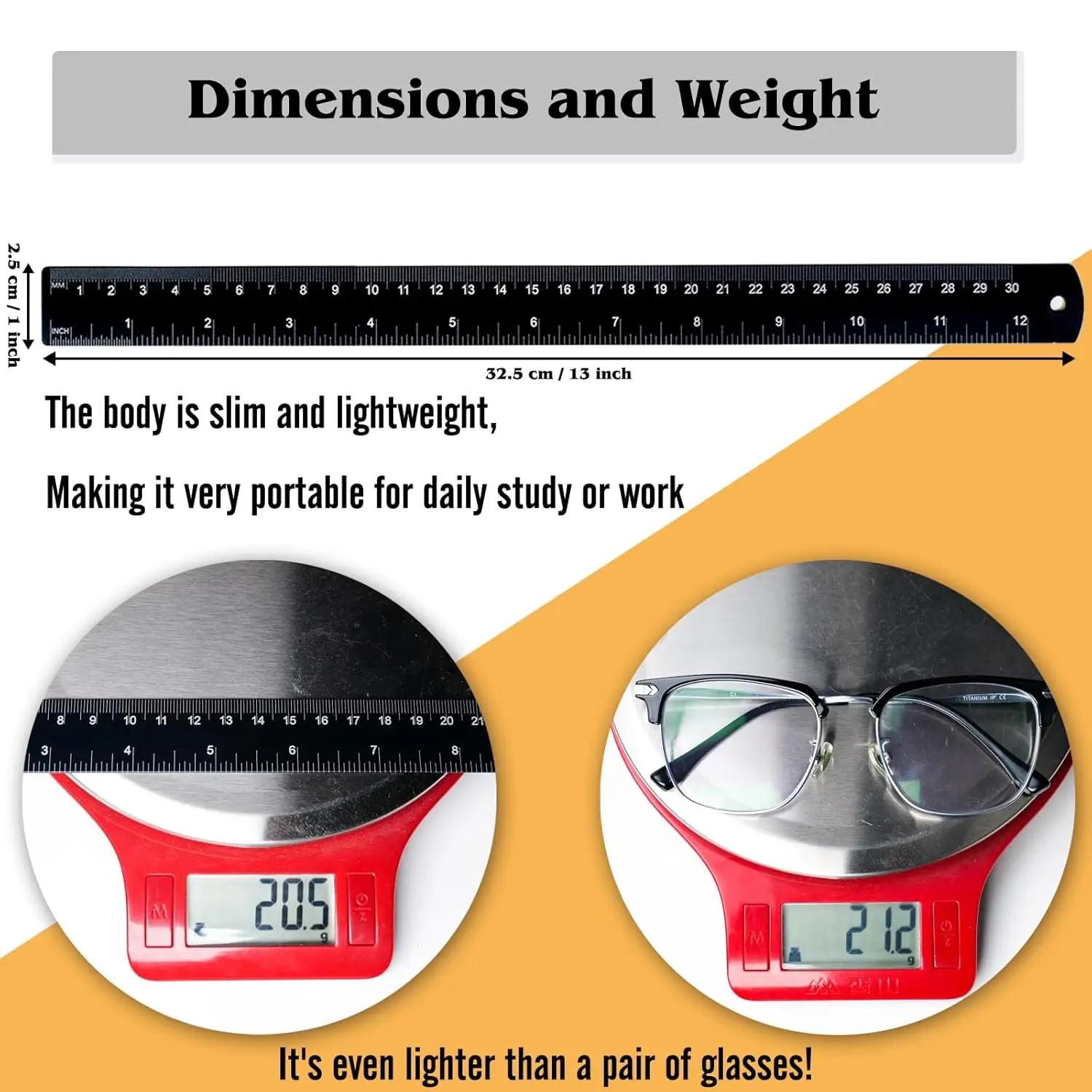 Metal Ruler 12 inch, Aluminum Ruler with Metric and  Measurement, 30  Long Straight Ruler with Inch and MM Conversion Table for