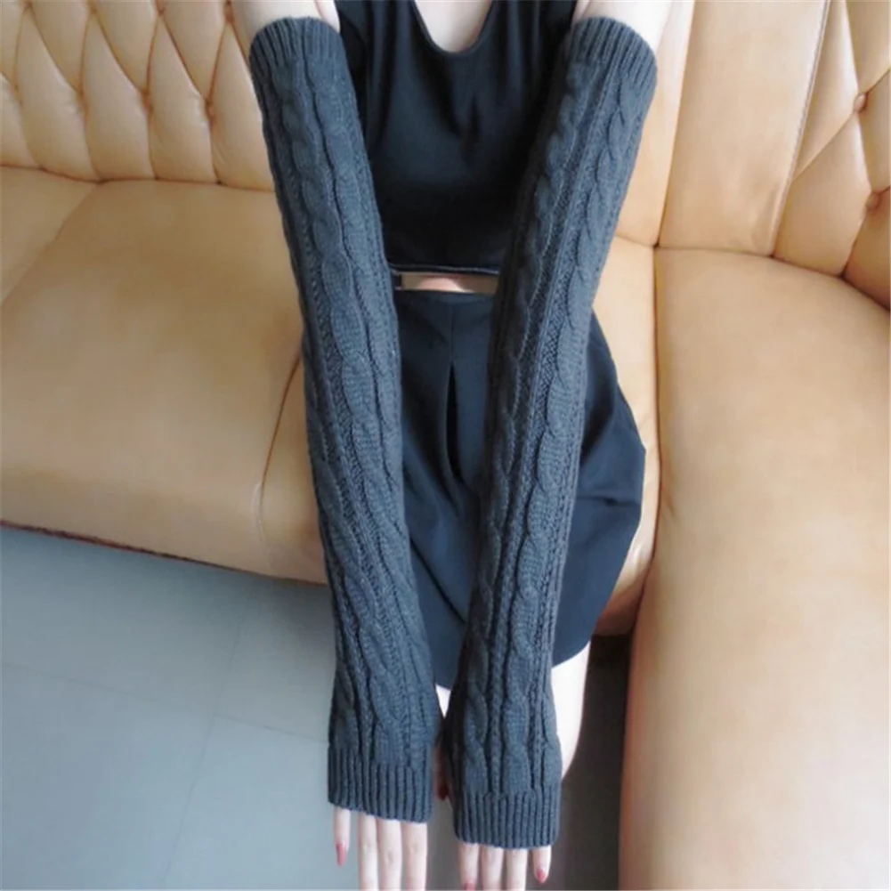 Neue Frauen Lange Stricken Finger Handschuhe Winter Mode Arm Handgelenk Ärmel Casual Weiche Warmer Mädchen Ellenbogen Handschuhe Gothic Schwarz Handschuhe