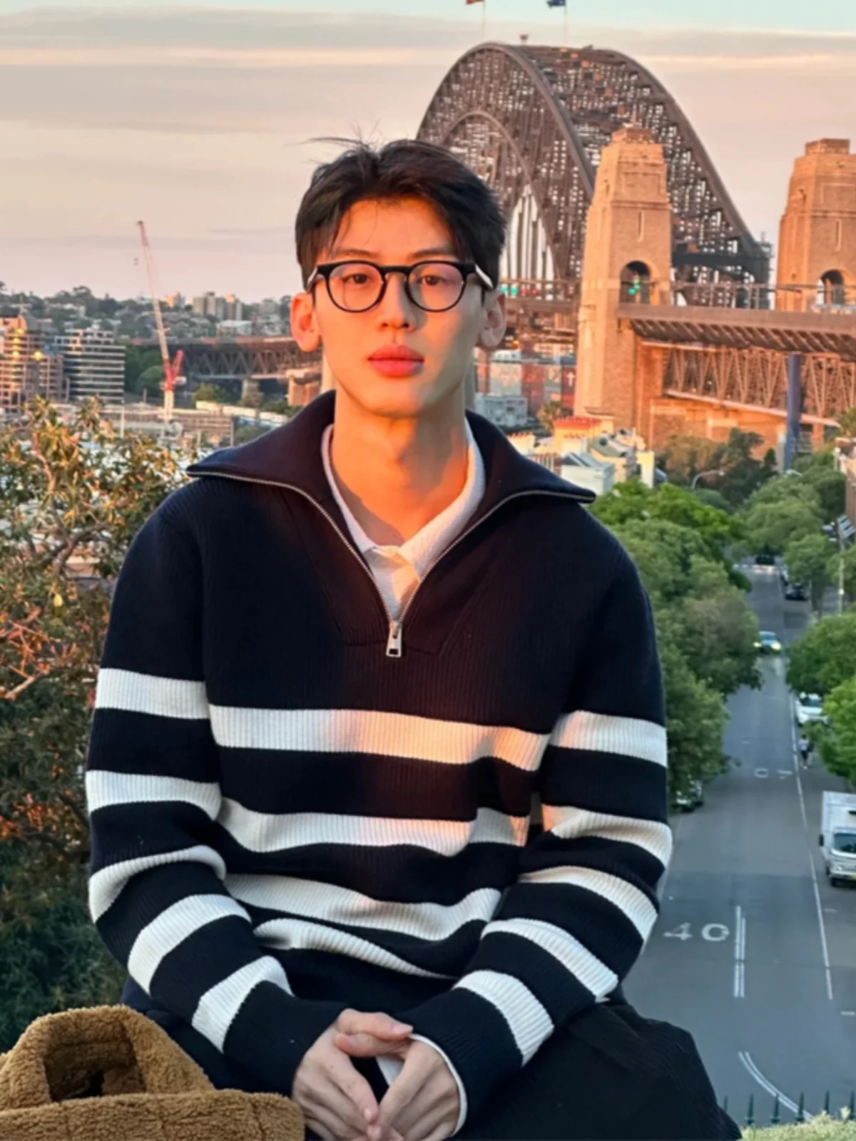 

Bla White Striped Men's Knitted Sweater f Zipper Stand Collar Knitwear Casual Loose Fit Winter Faion Outerwear