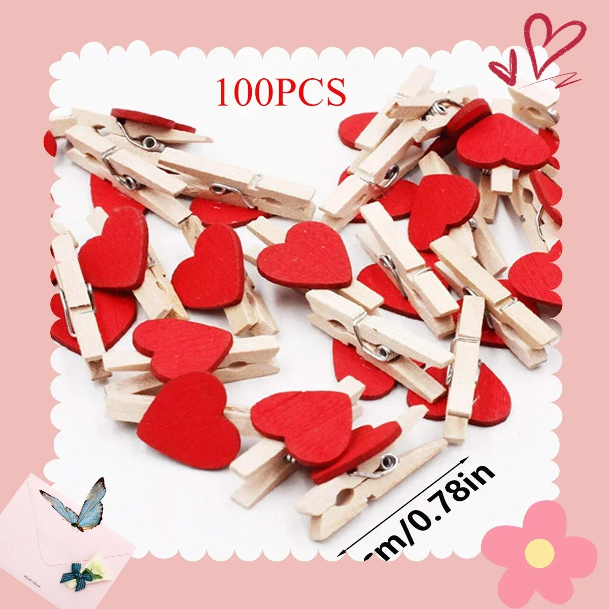 100/50pcs 30mm Wooden Colored Love Heart Photo Clip Memo Paper Peg Clothespin Stationery Valentine's Day Wedding Party Decor