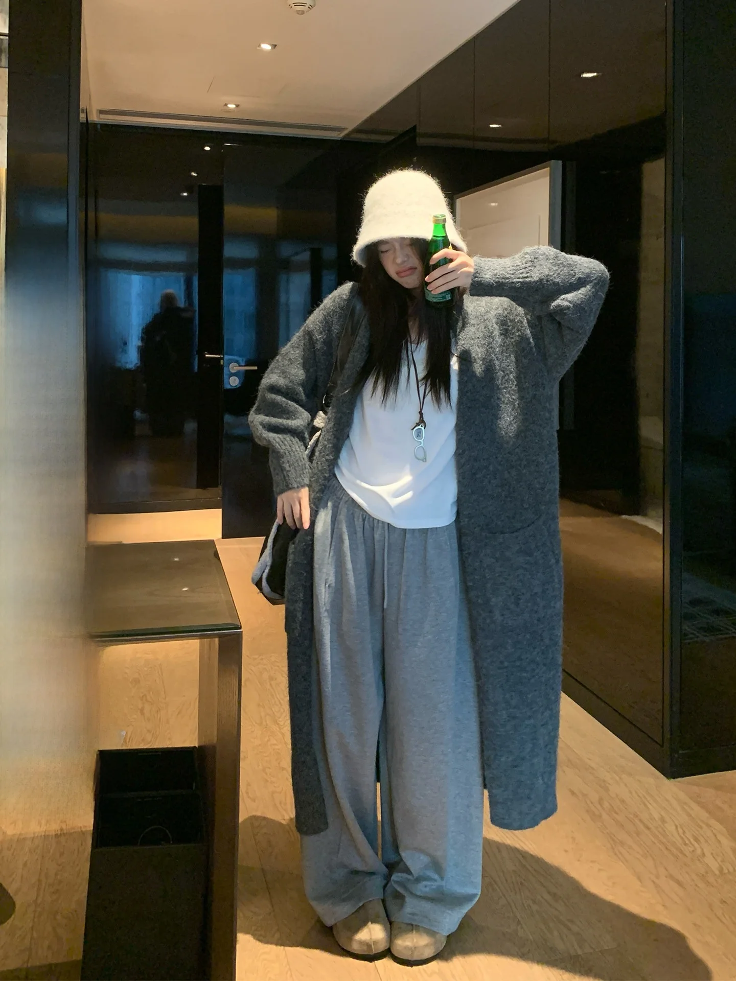 

Long ey Knitted Sweater Coat Women's Loose Lazy Feel Autumn Winter Open Cardigan Long Sve Top Song Zhengen Commute Sle