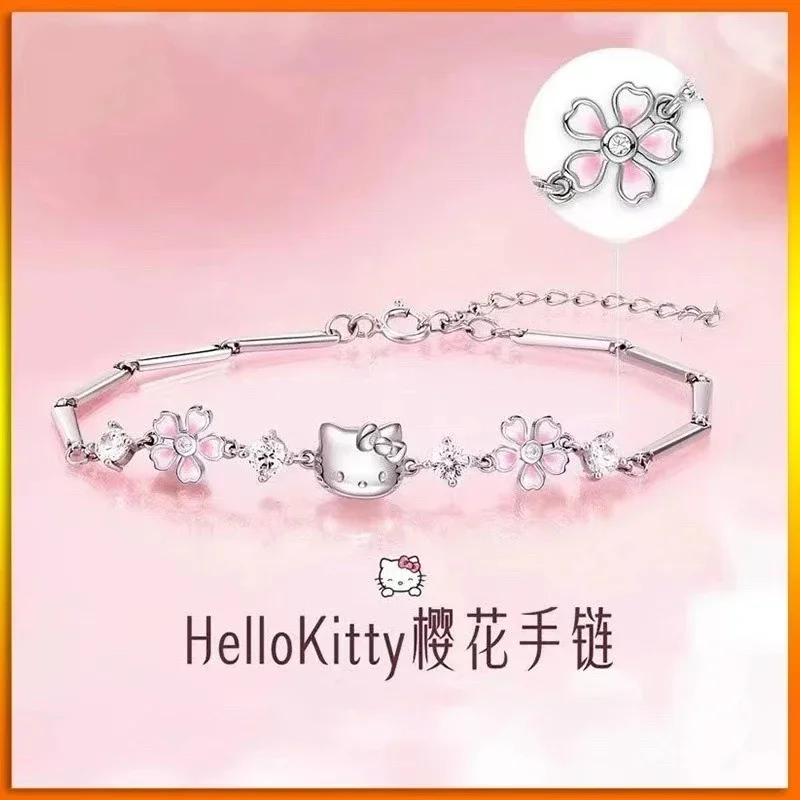 Sanrio Hello Kitty Cherry Blossom Couple Bracelet Cute Cartoon Fashion Exquisite High Value Women Jewelry Ornaments Gifts