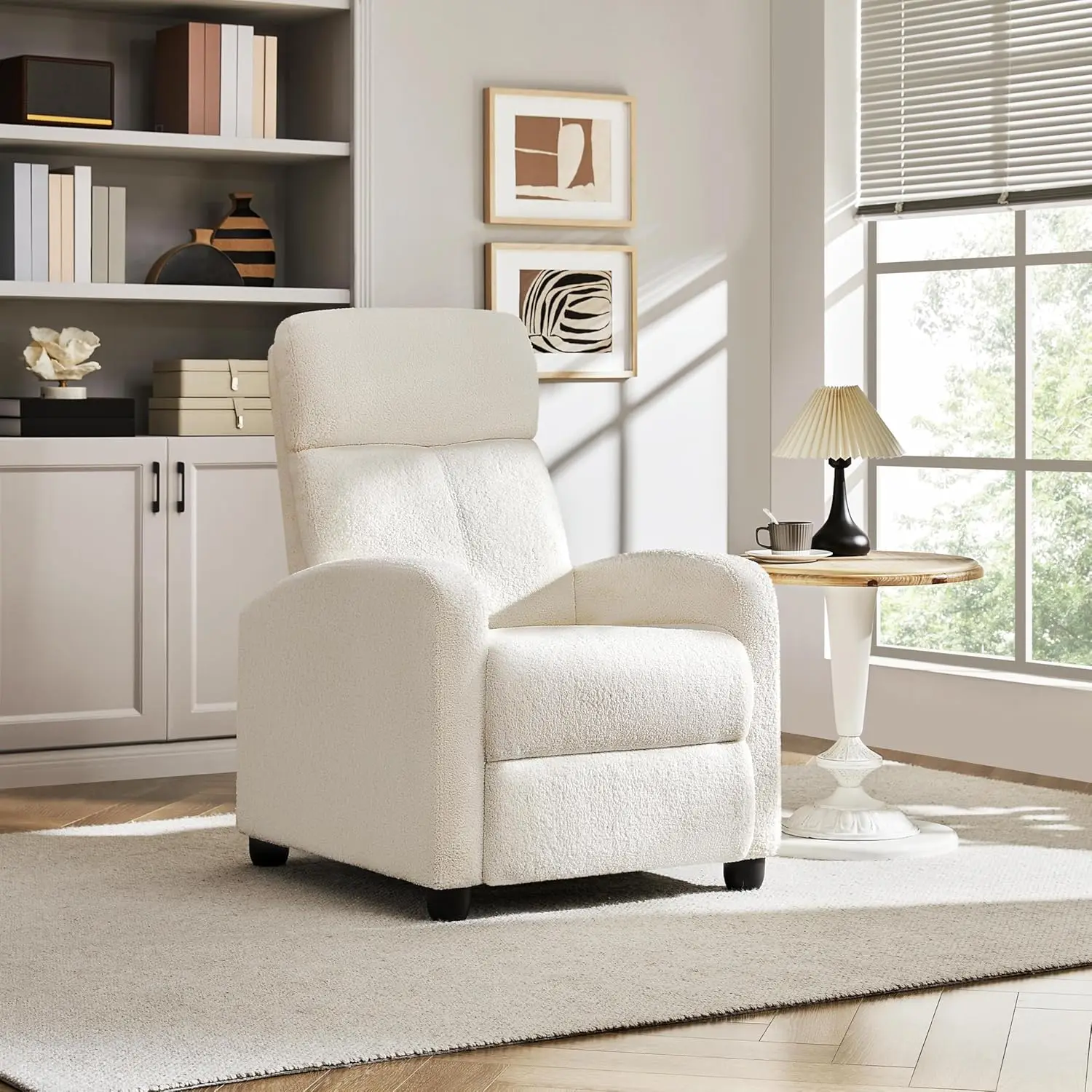 Adjustable Modern Single Sofa Chair for Living Room, Bedroom, Home Theater, Fabric Material, Pocket Spring, Ivory Color