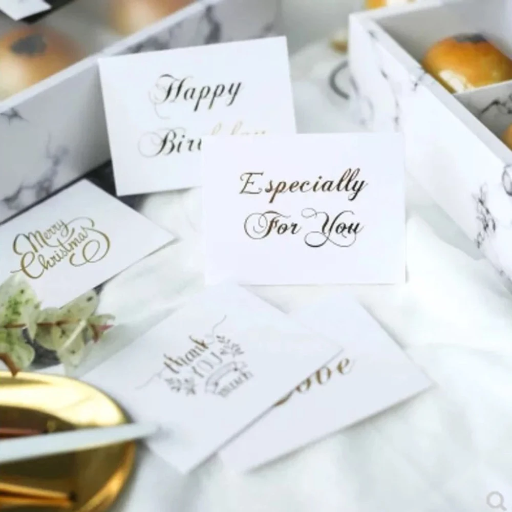 

50PCS DIY Happy Birthday Simple Design Gold Stamping Handwriting Message Cards White Greeting Card Thank You