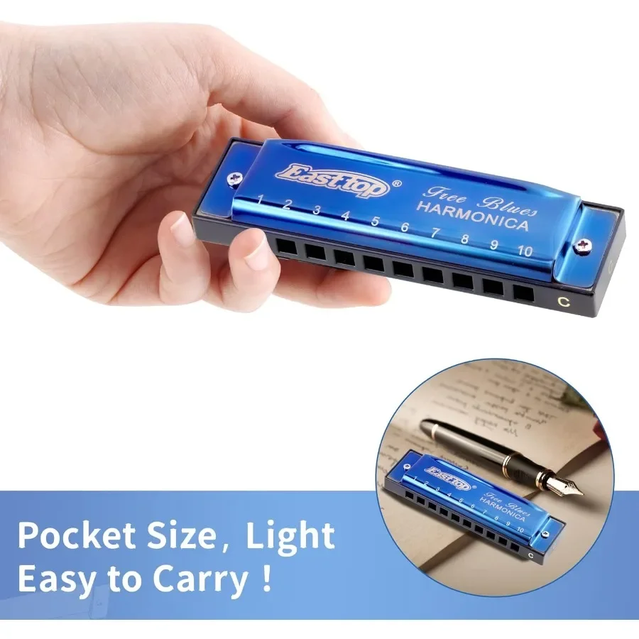 مجموعة هارمونيكا إيست توب مكونة من 310 فتحة بلوز هارب دياتونيك ماوث أورجان هارمونيكا مع 3 مفاتيح A C G للاعبي الفرقة للبالغين