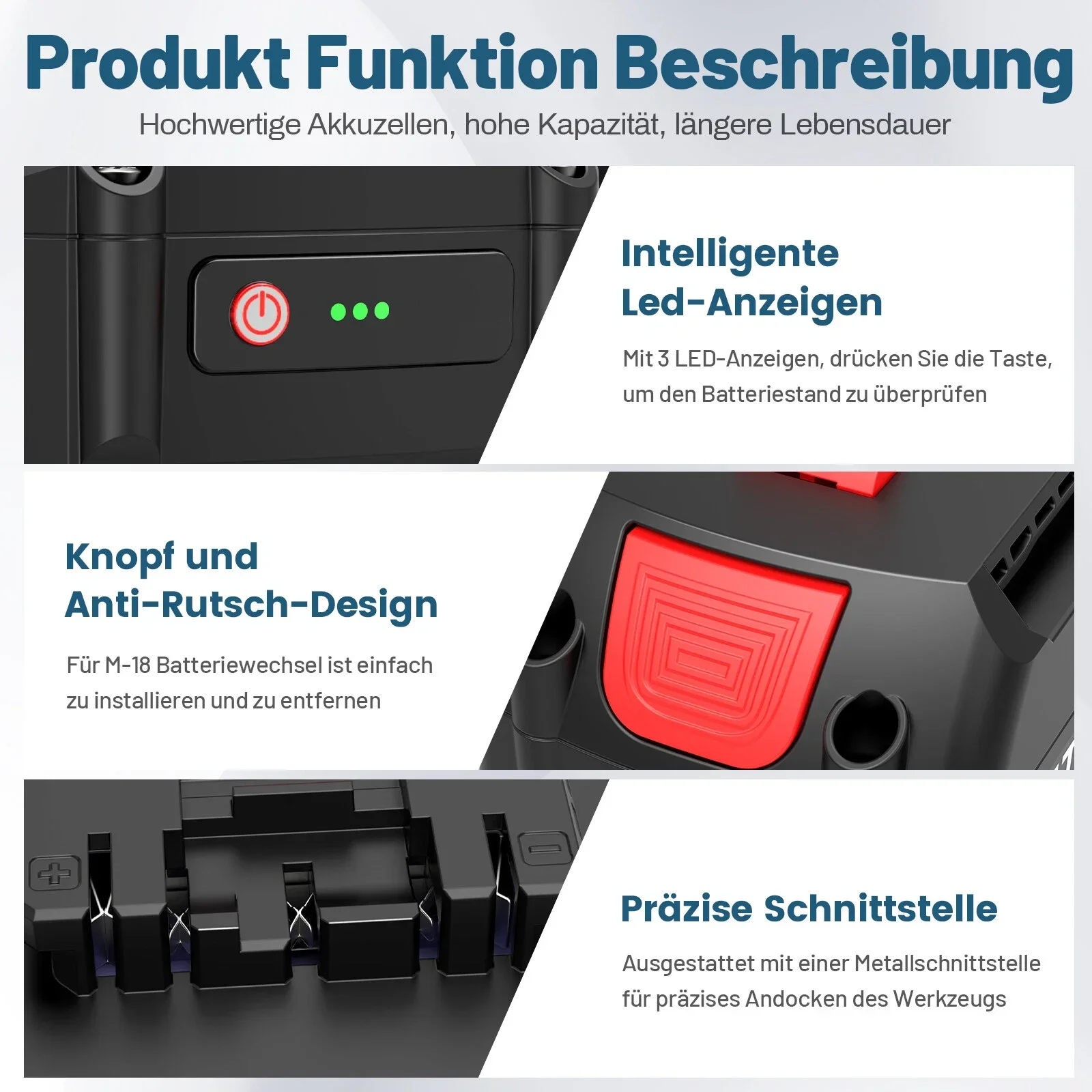 Akumulator litowo-jonowy Bosch GBA 18V 8.0Ah Professional z diodą LED, zamiennik do ładowarki Bosch 18V, BAT609G BAT622 BAT618G — zdjęcie produktu 3