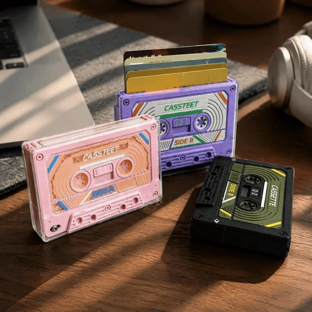 3D Printed Cassette Tape Card Holder Portable Creative ID Card Storage Box Retro Style Collectible Card Holder Card Sleeve