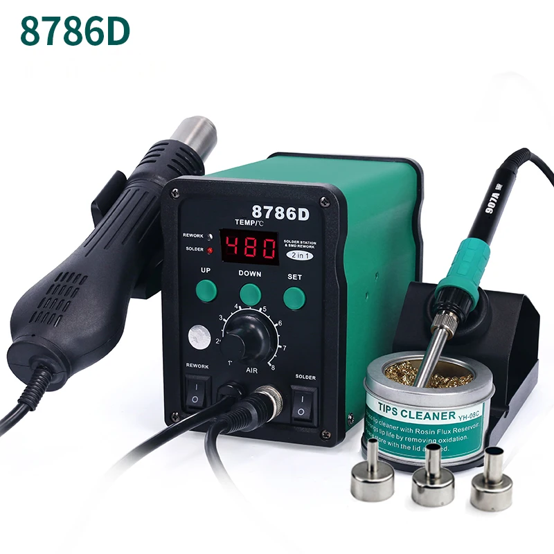 8786D Hot Air Gun Welding Station Two-in-one Adjustable Temperature Electric Soldering Iron Digital Display Repair Air Gun