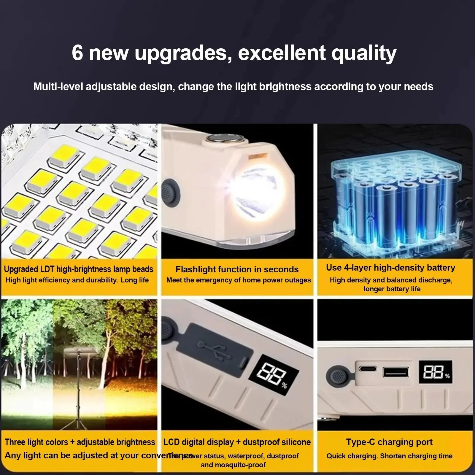 22/32/42 ซม. แคมป์ปิ้งแบบพกพาโคมไฟแบบชาร์จไฟตลาดกลางคืนความสว่างสูง LED หลอดแม่เหล็กโคมไฟกลางแจ้งแคมป์ปิ้ง