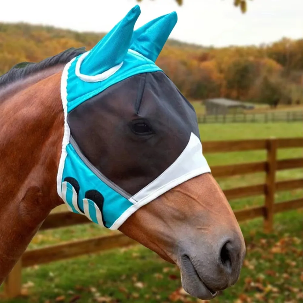 

Professional Horse Fly Mask Adjustable Breathable Anti-Flyworms Mask Comfortable Quick-Dry Horse Face Cover Summer Season