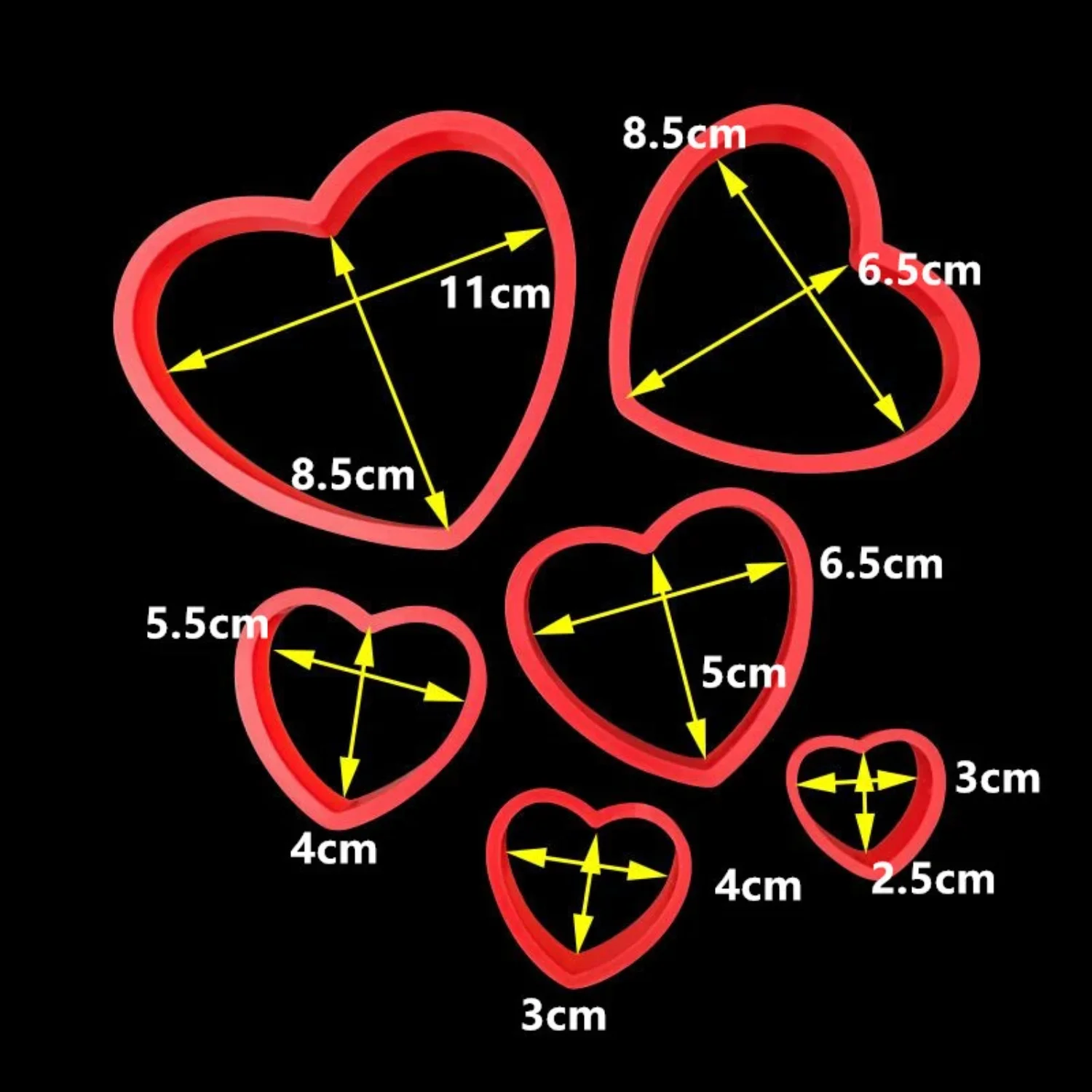 6 개/대 러블리 하트 쿠키 커터 6 크기 달콤한 사랑 케이크 과자 DIY 금형 베이킹 도구 스테인레스 스틸 베이킹 도구