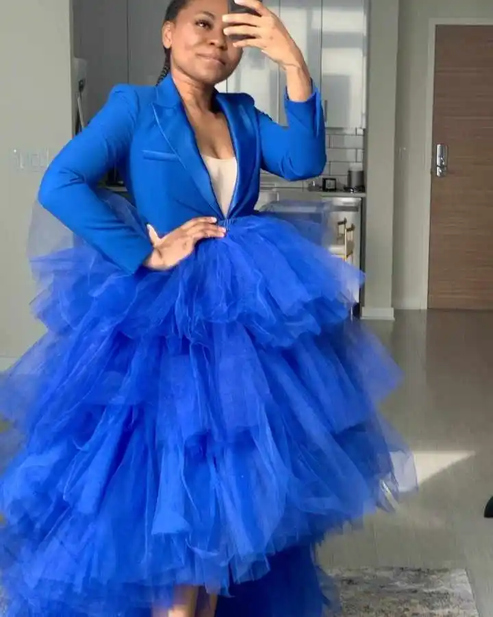 Trendy Party Skirts Blue Maxi Skirt Ruffled jupe femme Fashion Tutu Skirts Women Layered Asymmetrical Floor Length Custom Made