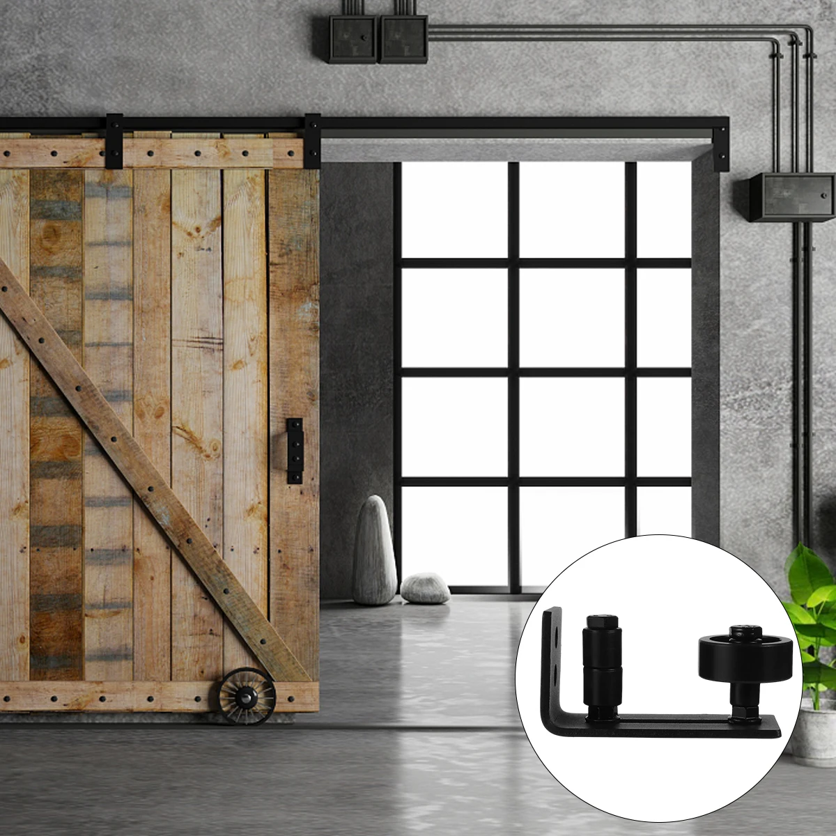 

Adjustable Wall Mount Roller Guide Hardware Black Steel Floor Sliding Barn Stopper Durable Smooth Quiet Bottom Guide Accessories