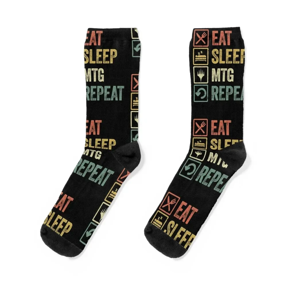 Funny eat sleep MTG repeat retro vintage gift Socks Argentina sheer with print Mens Socks Women's