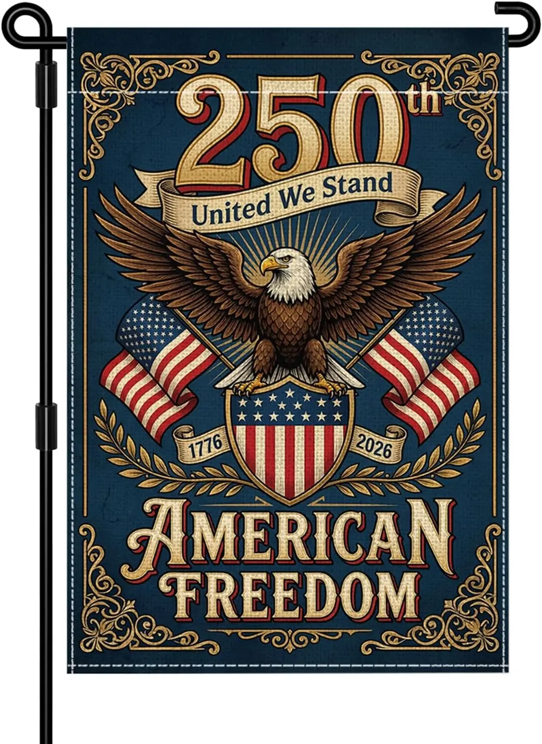 12x18 Inch 4th of July Garden Flag, Vintage Shield American Flag for Outside, Double Sided Weather Resistant Garden Flags, U AAM