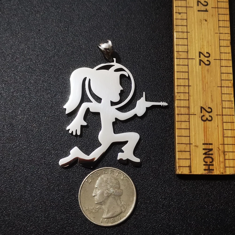 Polished 2inch Tall Psychopathics from Outerspace Charm Stainless Steel ICP Hatchetman Women Pendant Necklace Silver Choose