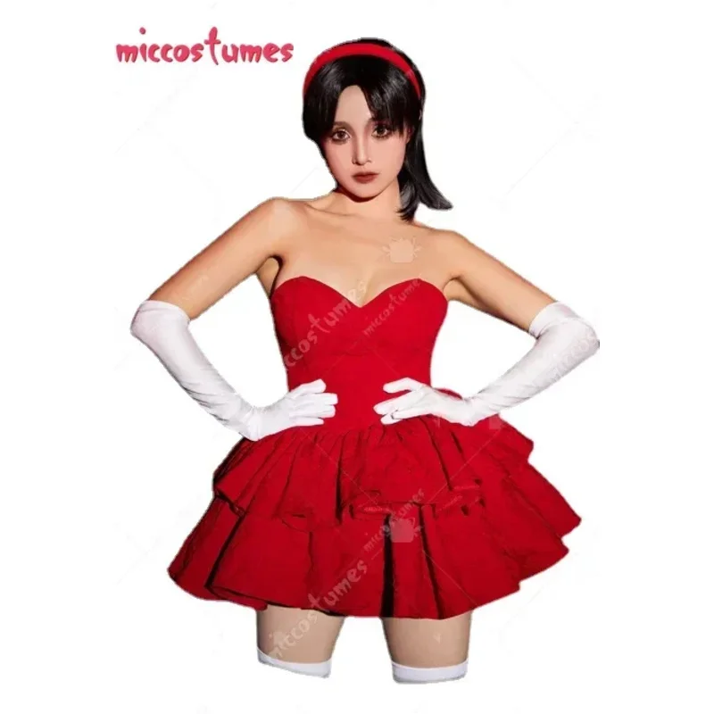 

Miccostumes's-8 Women Delux Mima Cosplay Costume Red Strapless Tube Dress Headband with Thigh-High Stockings and Gloves