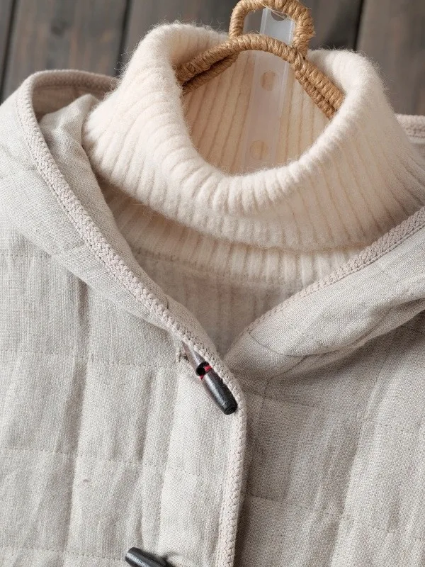 

Женское хлопково-льняное пальто с капюшоном, теплая повседневная верхняя одежда, свободная посадка, большие размеры, цветное зимнее пальто в стиле ретро