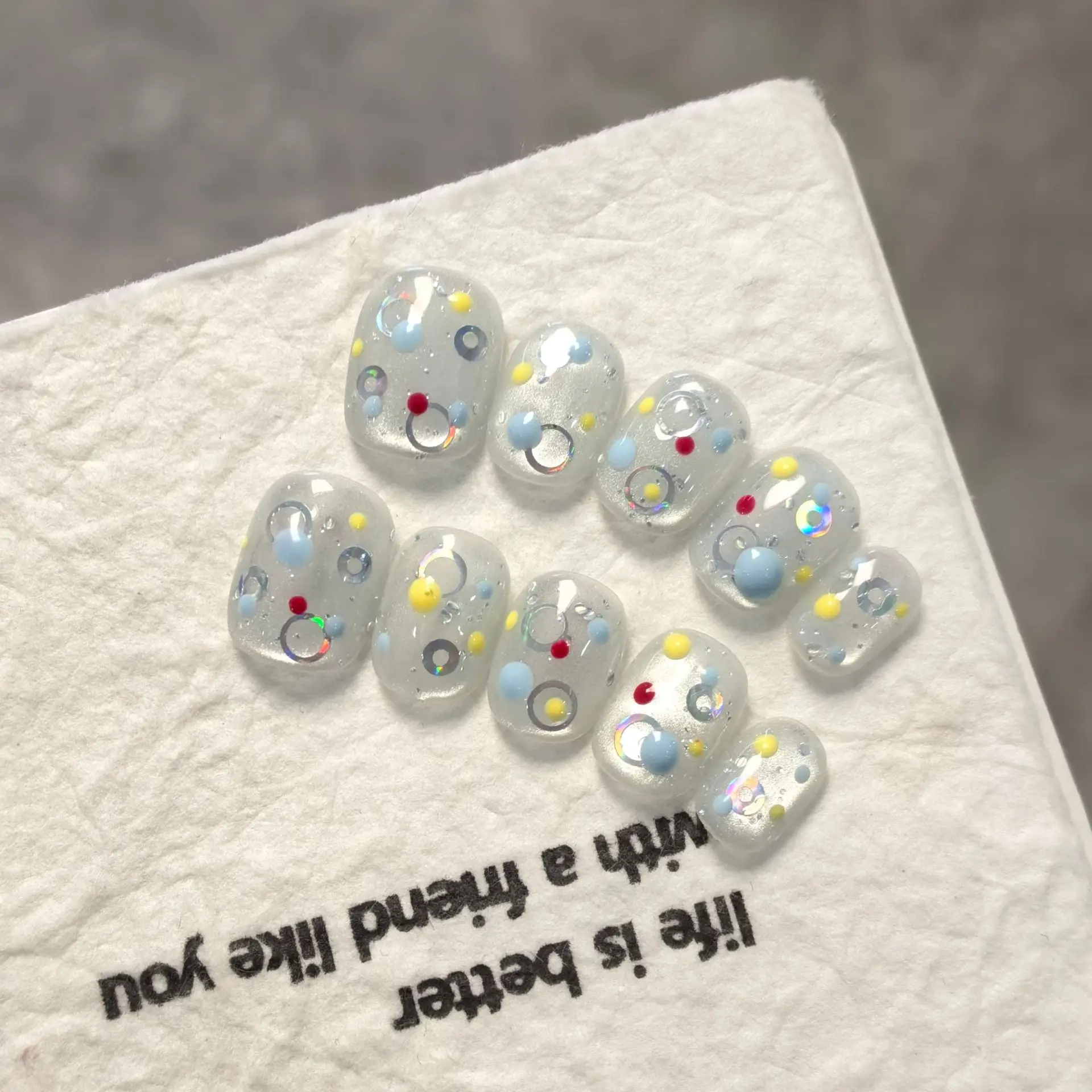 

10pcs Handmade Press-On Nails–3D Water Drop Design with Blue Cat Eye Effect Short Oval Shape Reusable & Glossy Finish Fake Nails