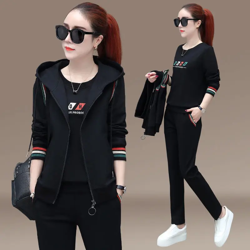 Fashionable Three-Piece Women's Sportswear Set Long Sleeve Sweatshirt Casual Leisure Outfit Korean Style Autumn Collection