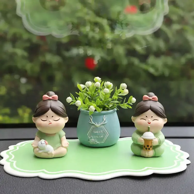 Cute Resin Cartoon Girl Sculpture Home Smooth Artistic Ornaments Interesting Car Decoration Eco-Friendly Desktop Knick-Knacks