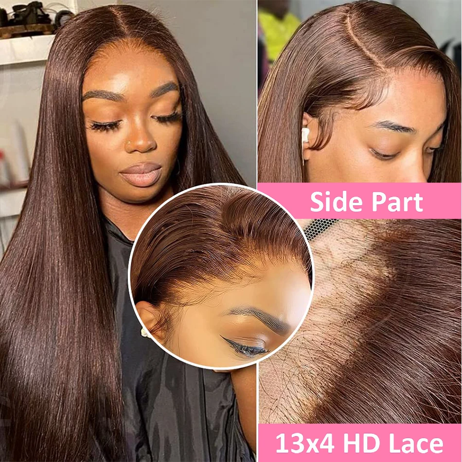 Perruque Lace Front Wig Naturelle Lisse, Brun Chocolat Foncé, 13x4, 13x6, Transparente, en Solde, pour Femme