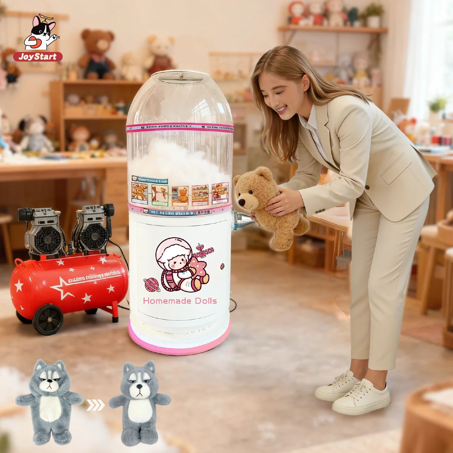 Home Textile Product Machinery For 4/7/8/16 Inch Plush Toys Build Bear Stuffing Machine With Air Compressor 1200W
